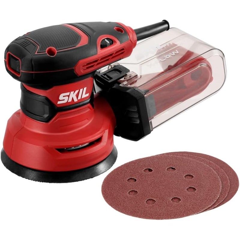 SKIL 5” Random Orbital Sander with Cyclonic Dust Box & 3pc Sanding Sheet - SR211601, Multicolor - Image 1