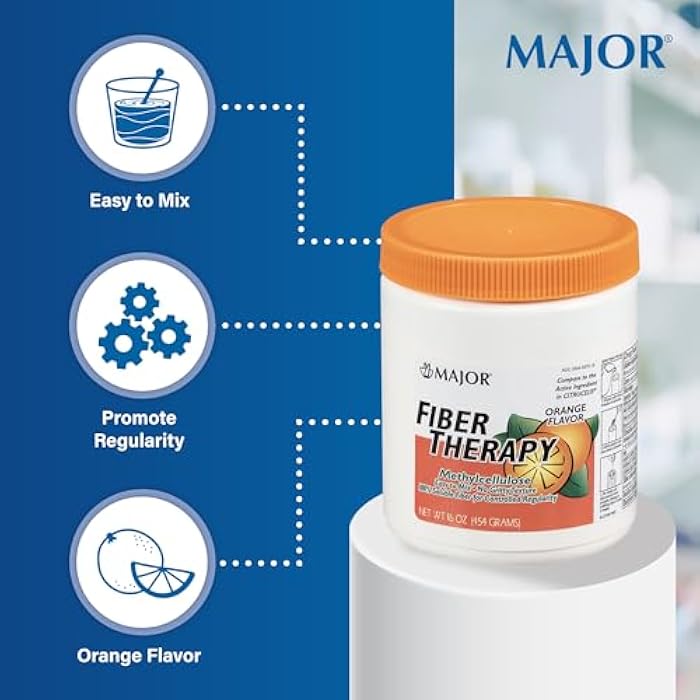 MAJOR Fiber Therapy Methylcellulose Powder - Easy to Mix - No Gritty Texture - Soluble Fiber - Helps Control Regularity - Orange Flavor - 16 Oz (1 Pack) - Image 3