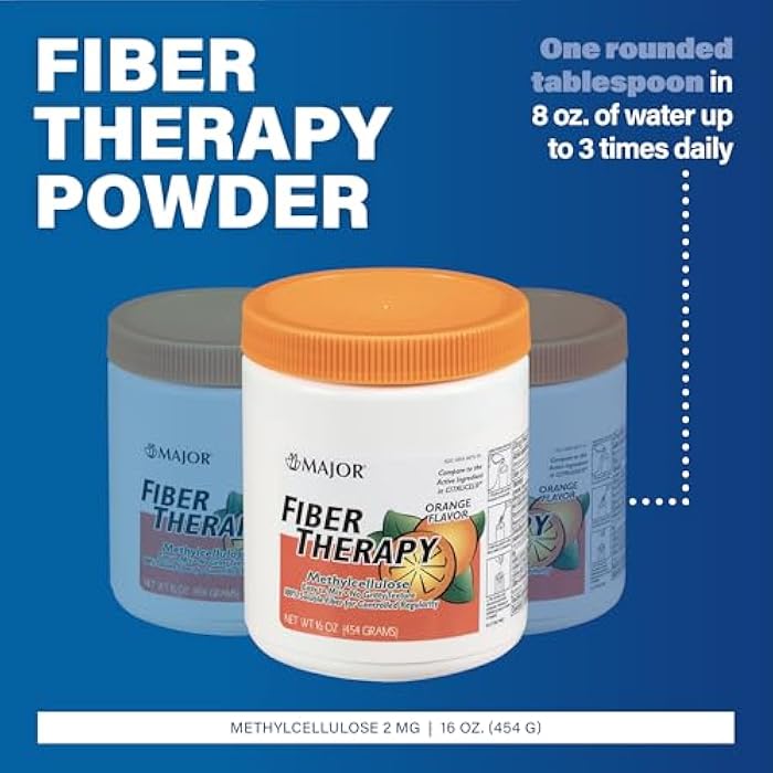 MAJOR Fiber Therapy Methylcellulose Powder - Easy to Mix - No Gritty Texture - Soluble Fiber - Helps Control Regularity - Orange Flavor - 16 Oz (1 Pack) - Image 2