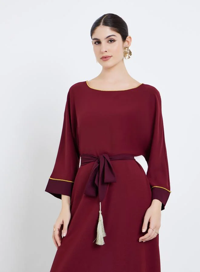 ستايلي Women Burgundy Maxi Jalabiya with Gold Trim