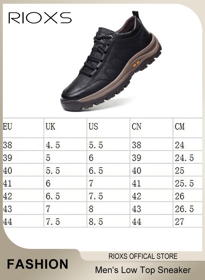 RIOXS Men's Low Top Sneaker,Athletic Casual Hiking Shoes For Men,Lightweight Outdoor Sport Shoes,Anti-Slip Lace-Up Sneakers,Vintage Classical PU Leather Shoes,For Business Work Office Driving,Travel Walking Shoe  - Image 4