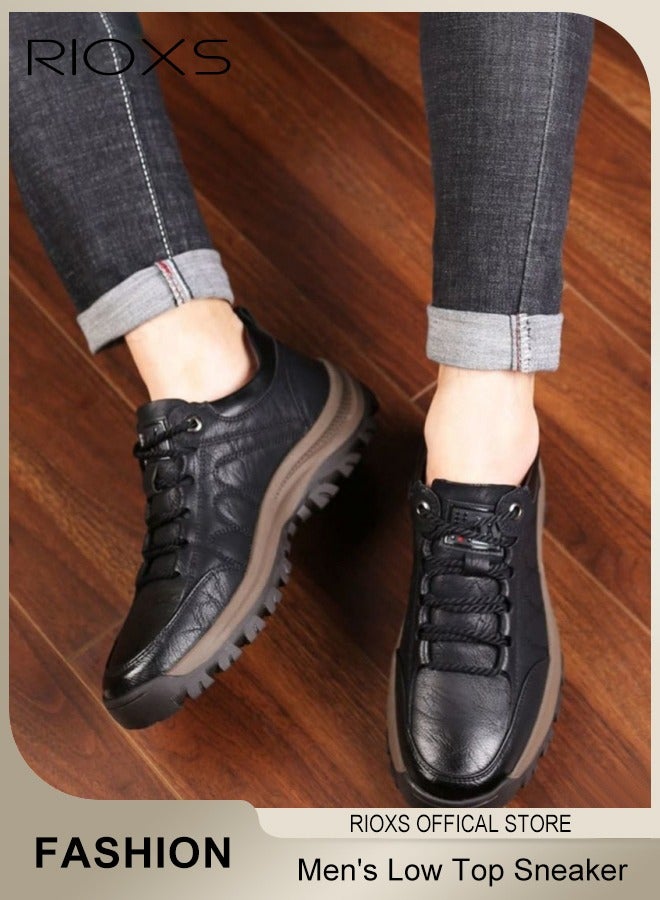 RIOXS Men's Low Top Sneaker,Athletic Casual Hiking Shoes For Men,Lightweight Outdoor Sport Shoes,Anti-Slip Lace-Up Sneakers,Vintage Classical PU Leather Shoes,For Business Work Office Driving,Travel Walking Shoe  - Image 5