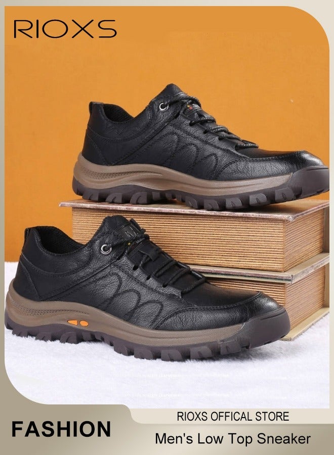 RIOXS Men's Low Top Sneaker,Athletic Casual Hiking Shoes For Men,Lightweight Outdoor Sport Shoes,Anti-Slip Lace-Up Sneakers,Vintage Classical PU Leather Shoes,For Business Work Office Driving,Travel Walking Shoe  - Image 3