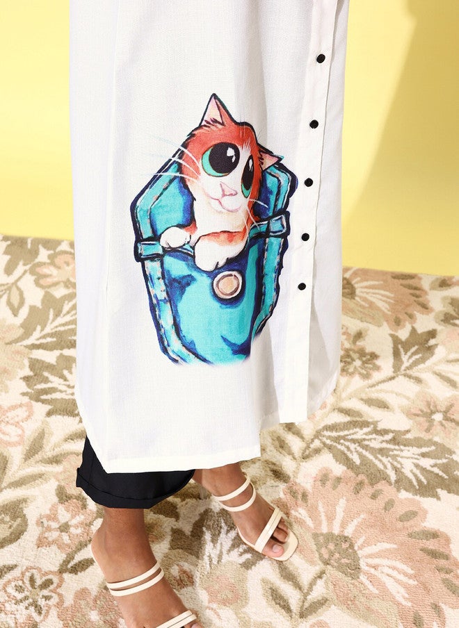 StyleStone Women's Quirky Printed Shirt with Solid Culottes - Image 2