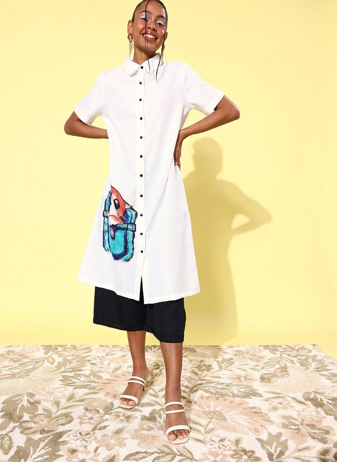 StyleStone Women's Quirky Printed Shirt with Solid Culottes - Image 1