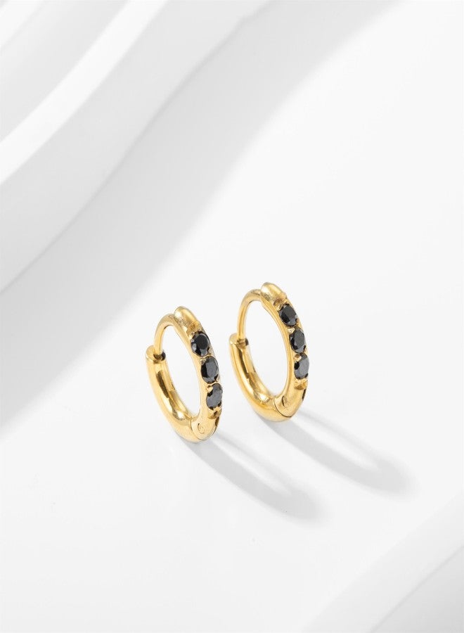 showself Hypoallergenic Unisex Surgical Steel Small Cubic Zirconia Huggie Hoop Earring, Color Gold - Silver - Rose Gold - Black - Rainbow, Size 6mm- 12mm Safe for Sensitive Ear, 6mm, Stainless Steel, Cubic - Image 2