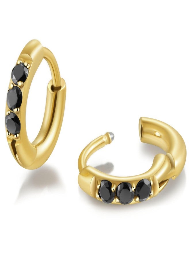showself Hypoallergenic Unisex Surgical Steel Small Cubic Zirconia Huggie Hoop Earring, Color Gold - Silver - Rose Gold - Black - Rainbow, Size 6mm- 12mm Safe for Sensitive Ear, 6mm, Stainless Steel, Cubic - Image 1