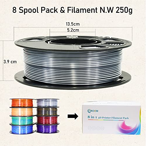 mkoem 8 Spools Dual Color Silk PLA 3D Printer Filament Bundle, Silk White/Black, Red/Black, GoldBlack, PurpleBlack, Purple/Blue, Red/Gold, Green/Blue, Yellow/Pink, 1.75mm Bicolor Silk PLA 250gX8 - Image 5