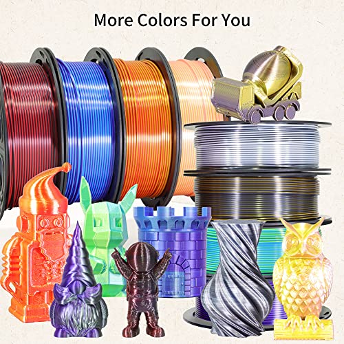 mkoem 8 Spools Dual Color Silk PLA 3D Printer Filament Bundle, Silk White/Black, Red/Black, GoldBlack, PurpleBlack, Purple/Blue, Red/Gold, Green/Blue, Yellow/Pink, 1.75mm Bicolor Silk PLA 250gX8 - Image 2