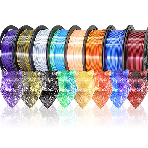mkoem 8 Spools Dual Color Silk PLA 3D Printer Filament Bundle, Silk White/Black, Red/Black, GoldBlack, PurpleBlack, Purple/Blue, Red/Gold, Green/Blue, Yellow/Pink, 1.75mm Bicolor Silk PLA 250gX8 - Image 1