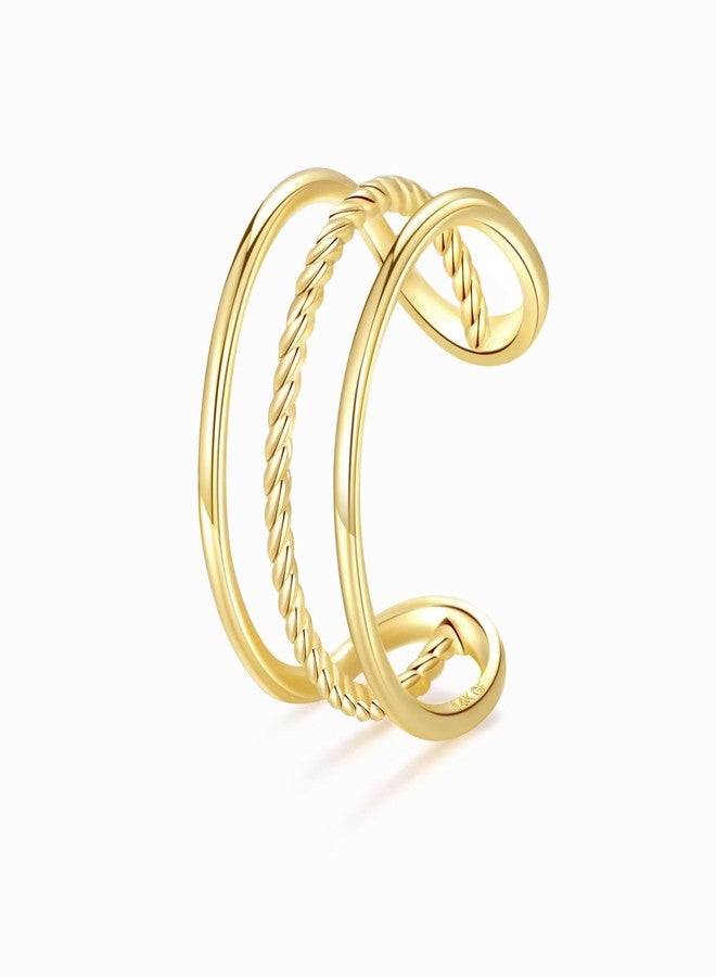 PLOMFOV 14K Gold Filled Gold Toe Rings for Women Adjustable Toe Rings Non Tarnish Solid 14K Real Gold Toe Ring Triple Band - Image 1