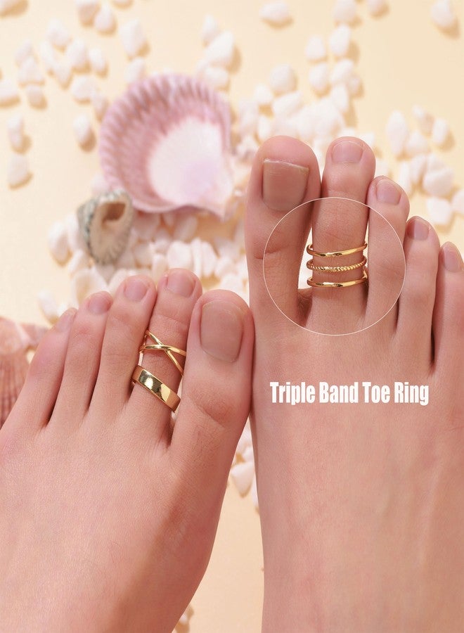 PLOMFOV 14K Gold Filled Gold Toe Rings for Women Adjustable Toe Rings Non Tarnish Solid 14K Real Gold Toe Ring Triple Band - Image 4