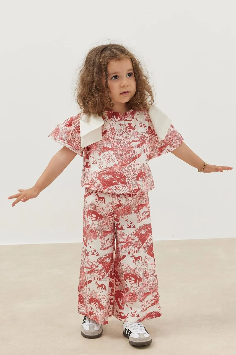 Fahhar Kids Ribbon Suit Claret Red Patterned