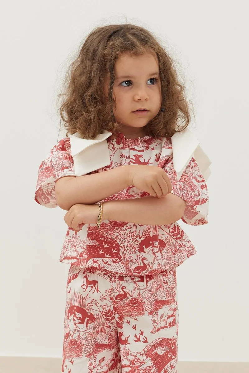 Fahhar Kids Ribbon Suit Claret Red Patterned