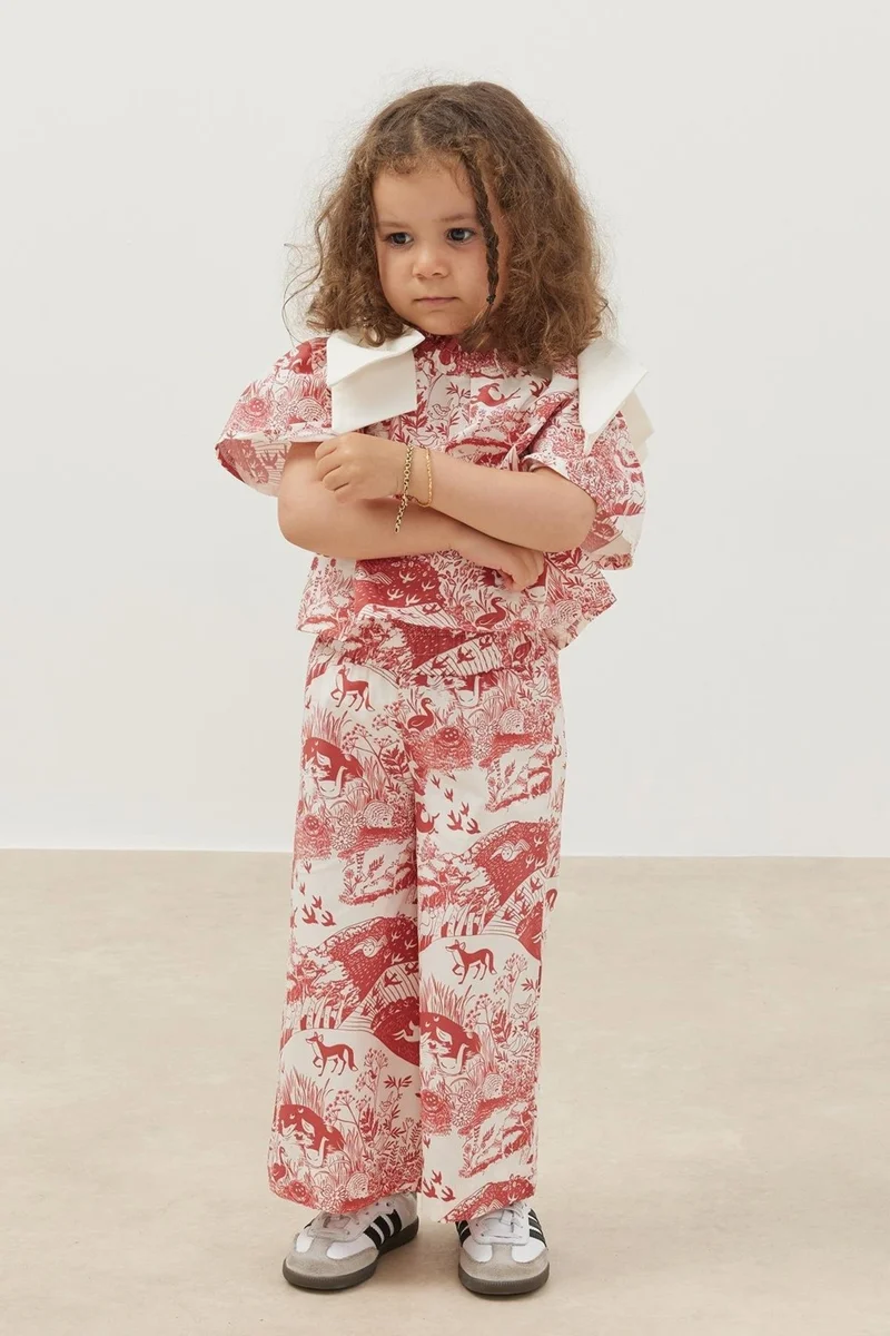 Fahhar Kids Ribbon Suit Claret Red Patterned