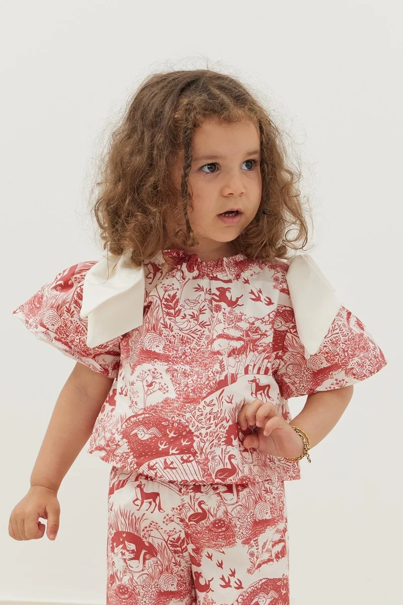 Fahhar Kids Ribbon Suit Claret Red Patterned