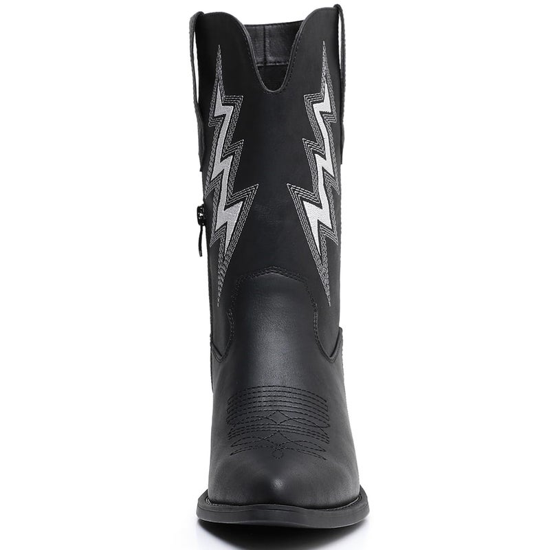 GLOBALWIN Women's Black Cowboy Boots Western Embroidered Mid Calf Cowgirl Boots For Women Chunky Low Heel 9M - Image 4