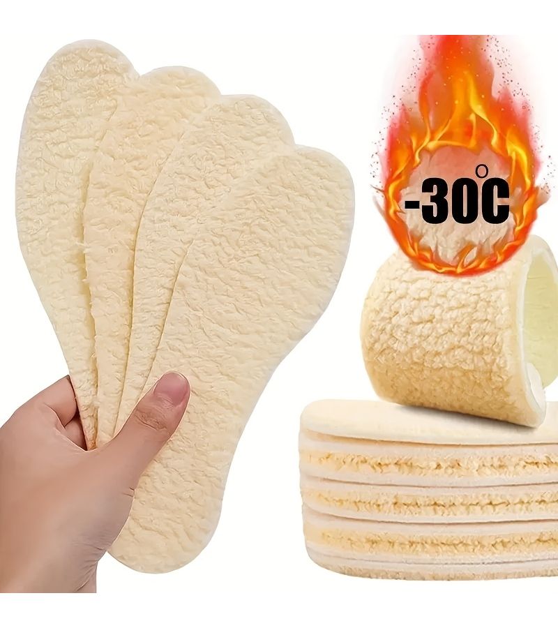 4pcs Heated Cashmere Wool Thermal Insoles For Men Women Autumn Winter Thickened Warmth Comfort Boots Sports Outdoor Use Size Us 9 - Image 1
