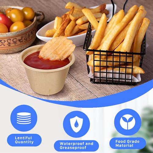Vyndicca 100 Pack Natural Bagasse Fiber Bowls with Lids, 4 oz Condiment Cup, Compostable Portion Cups, Bagasse Fiber Souffle Cup, Small Sample Cups for Snack Salad Dressing Ketchup - Image 4