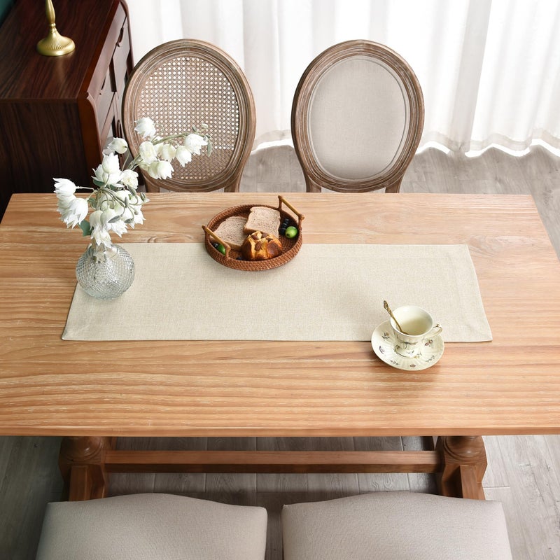 NEWISHER Farmhouse Rustic Table Runner Solid Beige Rectangular Table Runners Faux Linen Table Runner for Everyday Use Kitchen Dining Party Table 13x36 Inch - Image 4