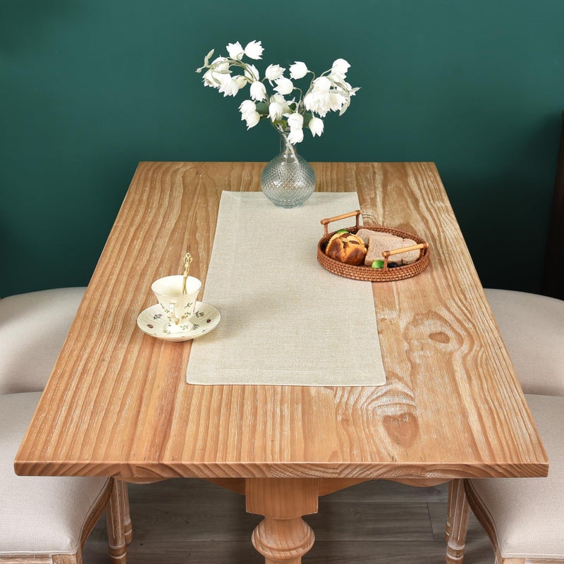 NEWISHER Farmhouse Rustic Table Runner Solid Beige Rectangular Table Runners Faux Linen Table Runner for Everyday Use Kitchen Dining Party Table 13x36 Inch - Image 3