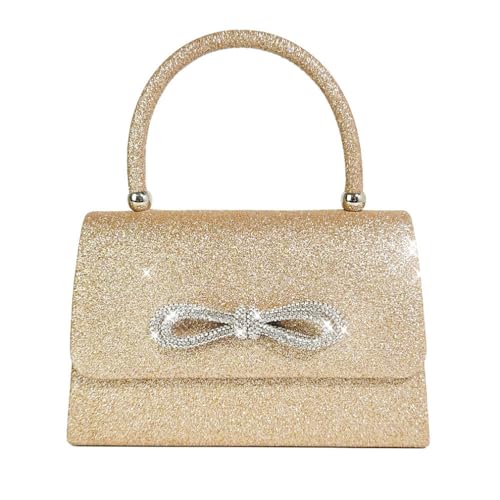 Trisapu Womens Evening Bag Sparkly Bow Clutch Purse Wedding Party Purses Glitter Rhinestone Cocktail Prom Handbags Gold - Image 1