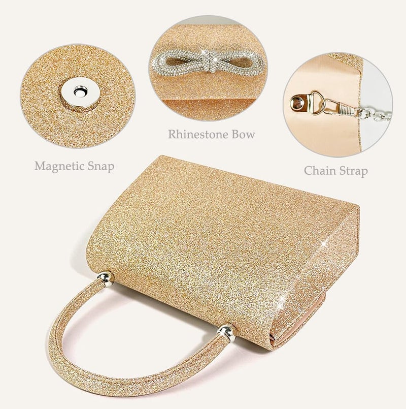 Trisapu Womens Evening Bag Sparkly Bow Clutch Purse Wedding Party Purses Glitter Rhinestone Cocktail Prom Handbags Gold - Image 5