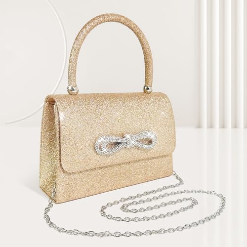Trisapu Womens Evening Bag Sparkly Bow Clutch Purse Wedding Party Purses Glitter Rhinestone Cocktail Prom Handbags Gold - Image 3