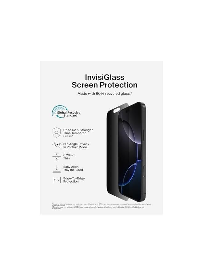 بروماس واقي شاشة الخصوصية ScreenForce InvisiGlass iPhone 16 Pro Max، حماية من الصدمات مقاومة للخدش، صينية سهلة المحاذاة لتطبيق خالٍ من الفقاعات، زجاج معاد تدويره لهاتف iPhone 16 Pro Max - Image 3