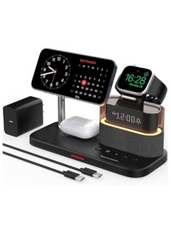 Generic 5 in 1 Wireless Charger with Alarm Clock for Apple,Mag-Safe Charging Station for iPhone 16/15/14/13/12,Apple Watch Series 10/9/Ultra 2/8/7/SE/SE2/6/5,Air-Pods 4/3/Pro/2,Magnetic Charger Stand(Black)  - Image 1