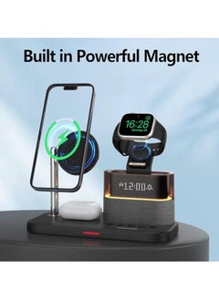 Generic 5 in 1 Wireless Charger with Alarm Clock for Apple,Mag-Safe Charging Station for iPhone 16/15/14/13/12,Apple Watch Series 10/9/Ultra 2/8/7/SE/SE2/6/5,Air-Pods 4/3/Pro/2,Magnetic Charger Stand(Black)  - Image 3