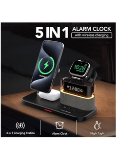 Generic 5 in 1 Wireless Charger with Alarm Clock for Apple,Mag-Safe Charging Station for iPhone 16/15/14/13/12,Apple Watch Series 10/9/Ultra 2/8/7/SE/SE2/6/5,Air-Pods 4/3/Pro/2,Magnetic Charger Stand(Black)  - Image 4