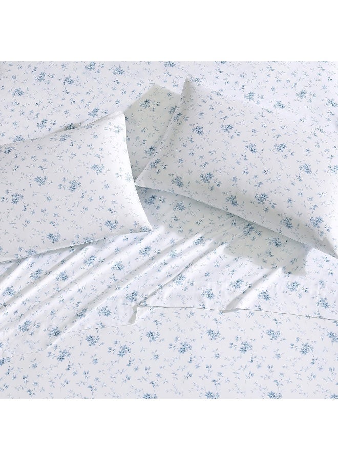 Laura Ashley Home - Standard Pillowcase Set, Cotton Sateen Bedding, Smooth & Wrinkle-Resistant (Garden Muse Blue, 2 Piece)