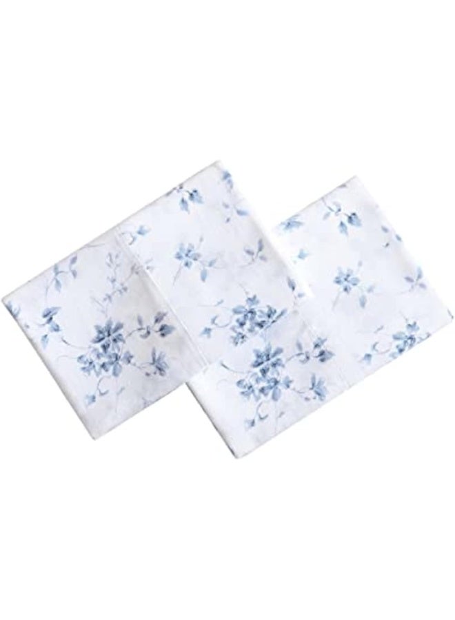 Laura Ashley Home - Standard Pillowcase Set, Cotton Sateen Bedding, Smooth & Wrinkle-Resistant (Garden Muse Blue, 2 Piece)