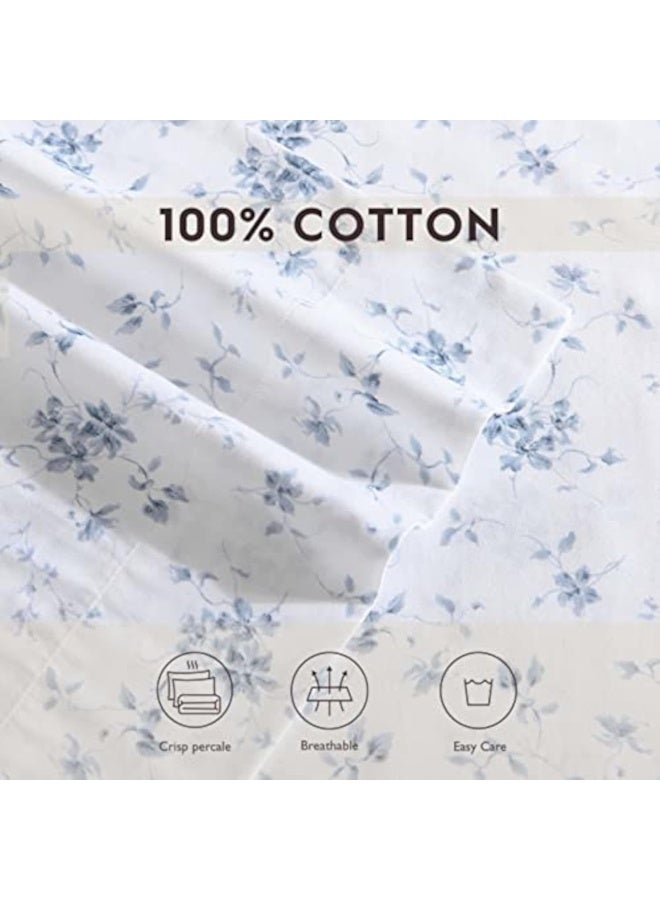 Laura Ashley Home - Standard Pillowcase Set, Cotton Sateen Bedding, Smooth & Wrinkle-Resistant (Garden Muse Blue, 2 Piece)