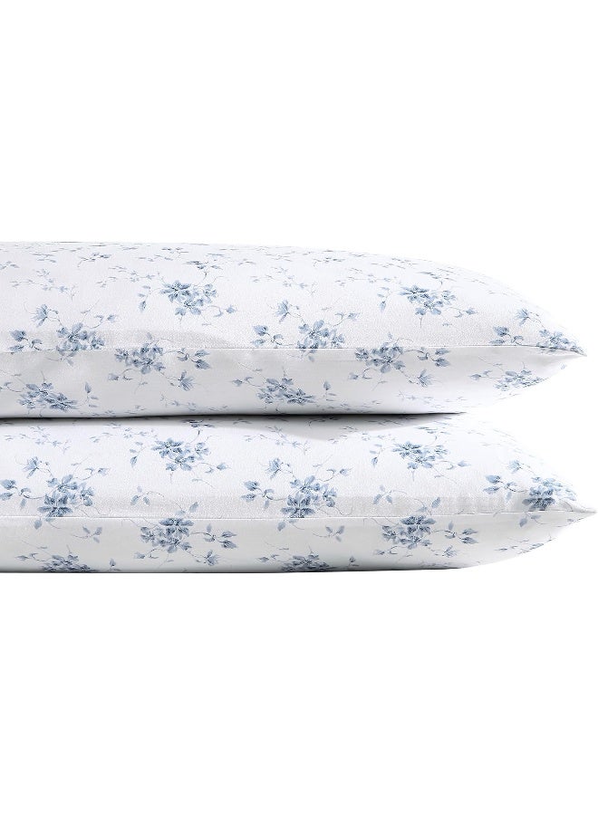 Laura Ashley Home - Standard Pillowcase Set, Cotton Sateen Bedding, Smooth & Wrinkle-Resistant (Garden Muse Blue, 2 Piece)