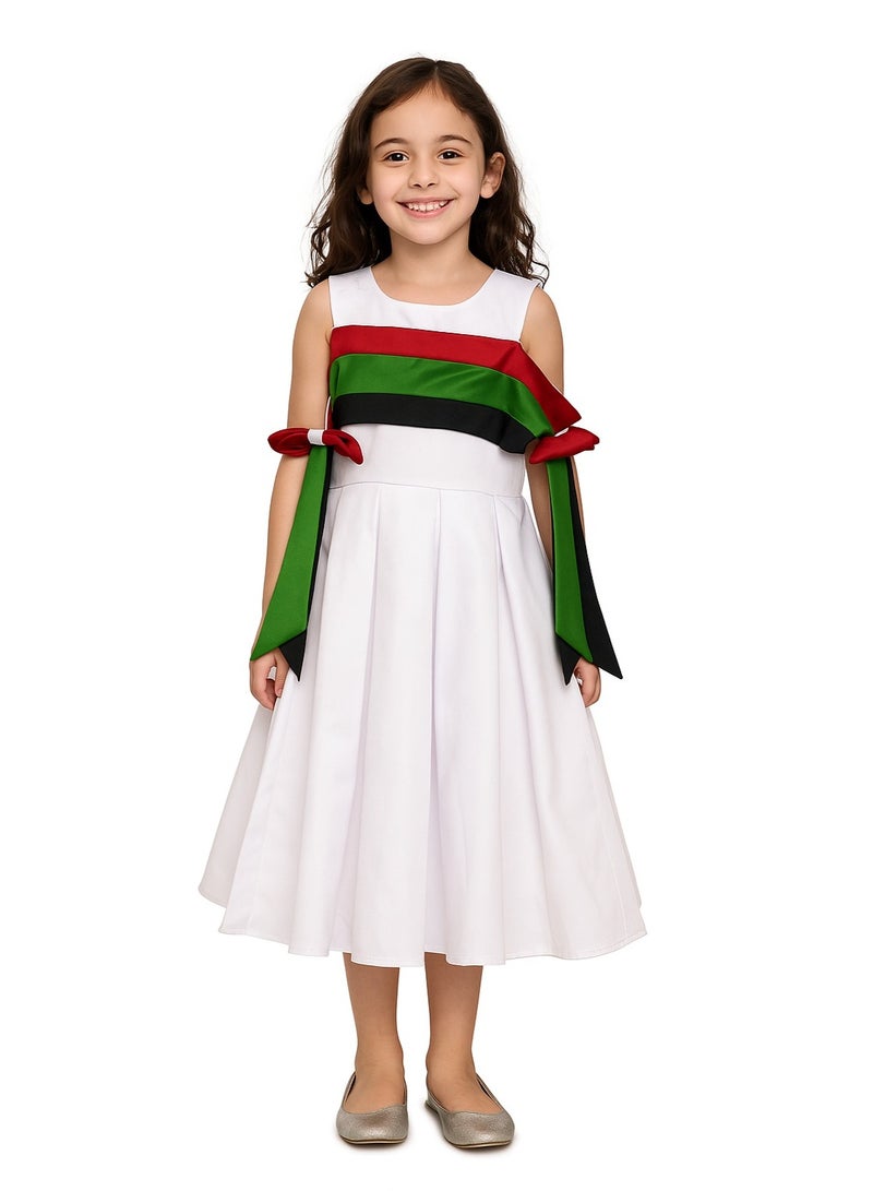 Home Smart National Day Flag Pattern White Dress for Girls Celebrate UAE National Day in Style UAE National Dress for National Festive Events - Image 1