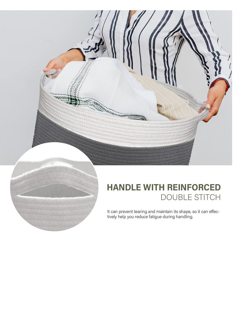 TYCOM Cotton Rope Basket Woven Baby Laundry Basket for Blankets Toys Storage Basket with Handle Comforter Cushions Storage Bins Thread Laundry Hamper Blanket, Towels, Home Storage Container Dark Grey - Image 4