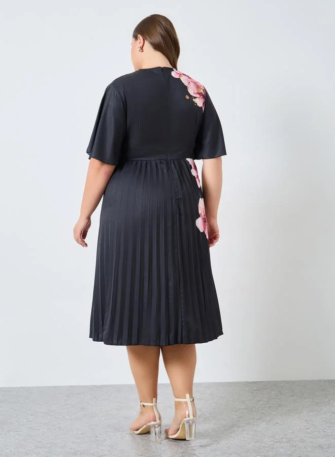 Styli Styli Plus Size Black Floral Midi Dress