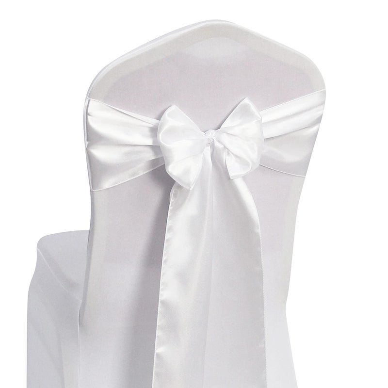 WELMATCH White Satin Chair Sashes Ties  Welmatch 50 pcs Wedding Banquet Party Event Decoration Chair Bows White 50 65x108