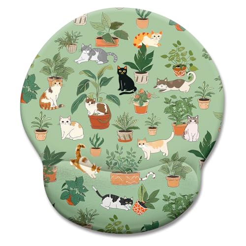 LIMKRIAN Cat Ergonomic Mouse Pad with Wrist Rest, Green Computer Mouse Pad Wrist Support with Non-Slip Pain Relief PU Base, Funny Mouse Pads for Desk Work, Cute Cat Office Desk Decor Accessories - Image 1