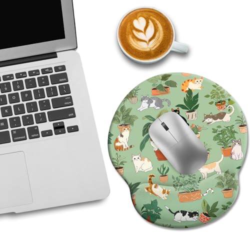 LIMKRIAN Cat Ergonomic Mouse Pad with Wrist Rest, Green Computer Mouse Pad Wrist Support with Non-Slip Pain Relief PU Base, Funny Mouse Pads for Desk Work, Cute Cat Office Desk Decor Accessories - Image 2