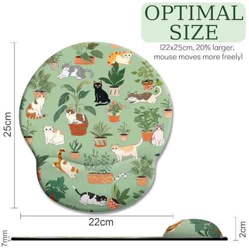 LIMKRIAN Cat Ergonomic Mouse Pad with Wrist Rest, Green Computer Mouse Pad Wrist Support with Non-Slip Pain Relief PU Base, Funny Mouse Pads for Desk Work, Cute Cat Office Desk Decor Accessories - Image 4