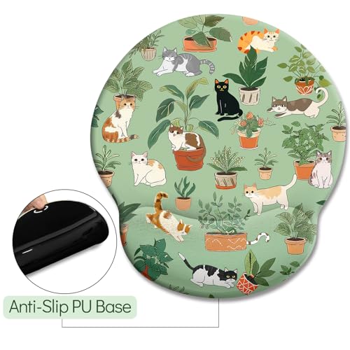 LIMKRIAN Cat Ergonomic Mouse Pad with Wrist Rest, Green Computer Mouse Pad Wrist Support with Non-Slip Pain Relief PU Base, Funny Mouse Pads for Desk Work, Cute Cat Office Desk Decor Accessories - Image 5