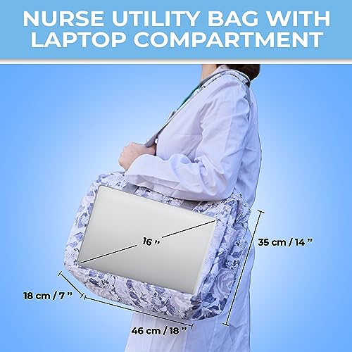 SHYLERO حقيبة ممرضة وحقيبة متعددة الاستخدامات مقاومة للماء (IP64) L18"xH7"x W14" (46x18x36 سم) بسحاب YKK العلوي وزهور الرخام - Image 5
