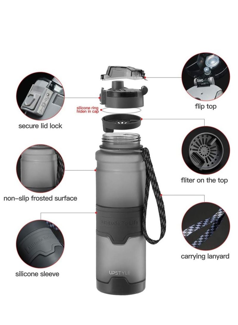 Gonice Water Bottle 1L Leak-Proof Drink Bottle, Flip Top Lid & Removable Strainer for Fitness Cycling, Gym Camping Outdoor Sports （Black） - Image 4