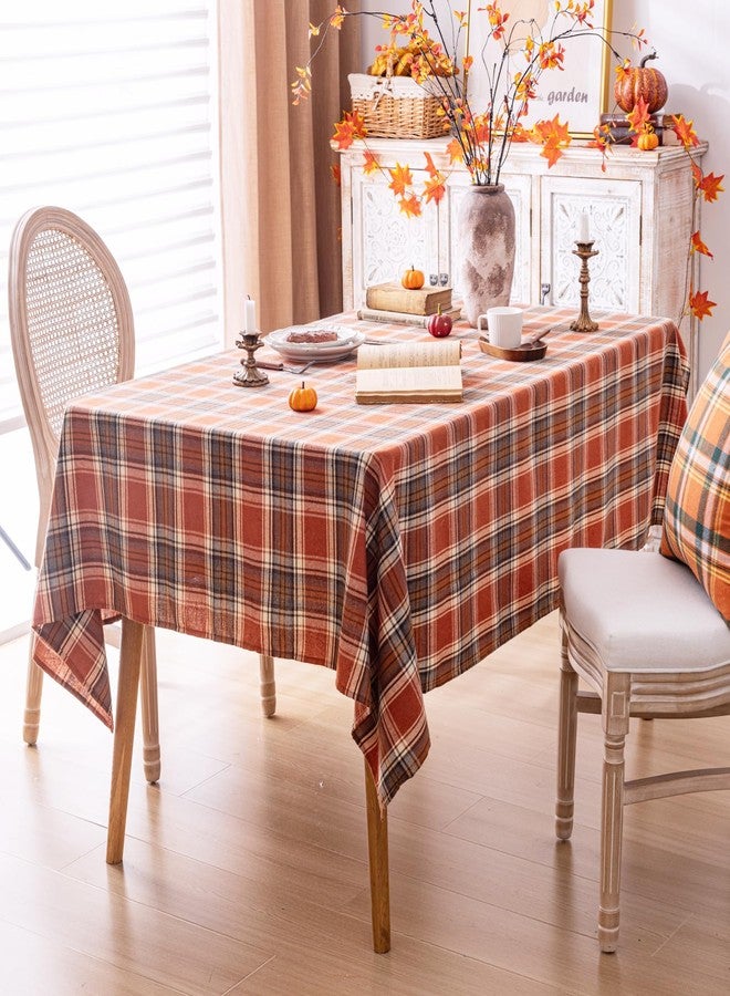 AQOTHES Plaid Fall Tablecloth Thanksgiving Rectangle 60x84 Inch, Rust Orange Table Cloths Autumn Decorations, Polyester Fabric Table Cover for Harvest Party Dining Farmhouse Kitchen Decor - Image 3