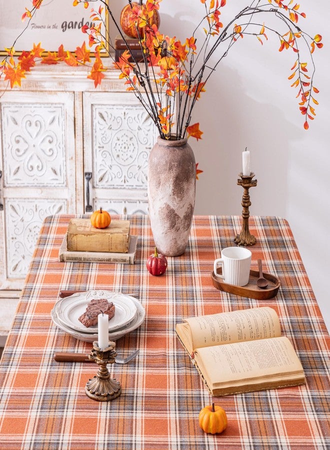 AQOTHES Plaid Fall Tablecloth Thanksgiving Rectangle 60x84 Inch, Rust Orange Table Cloths Autumn Decorations, Polyester Fabric Table Cover for Harvest Party Dining Farmhouse Kitchen Decor - Image 4