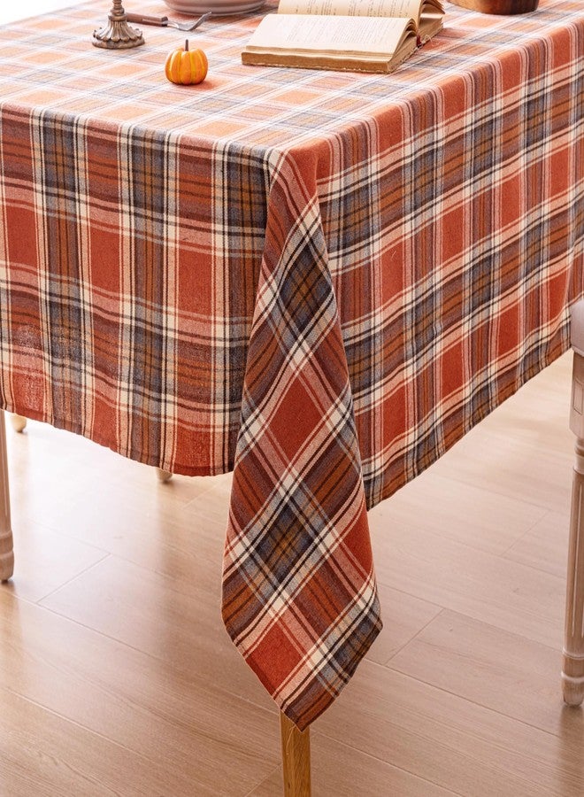 AQOTHES Plaid Fall Tablecloth Thanksgiving Rectangle 60x84 Inch, Rust Orange Table Cloths Autumn Decorations, Polyester Fabric Table Cover for Harvest Party Dining Farmhouse Kitchen Decor - Image 5