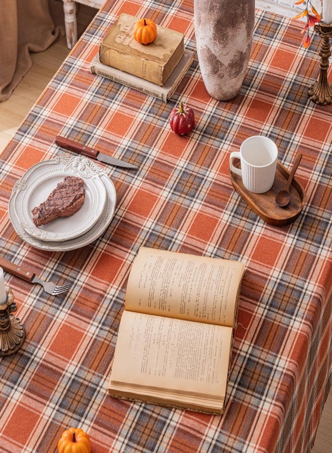 AQOTHES Plaid Fall Tablecloth Thanksgiving Rectangle 60x84 Inch, Rust Orange Table Cloths Autumn Decorations, Polyester Fabric Table Cover for Harvest Party Dining Farmhouse Kitchen Decor - Image 2